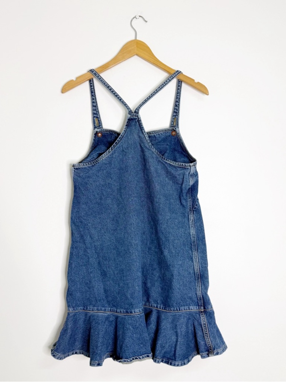 Pilcro Anthropologie Denim Ruffle Hem Jean Mini Dress Medium - Picture 6 of 7